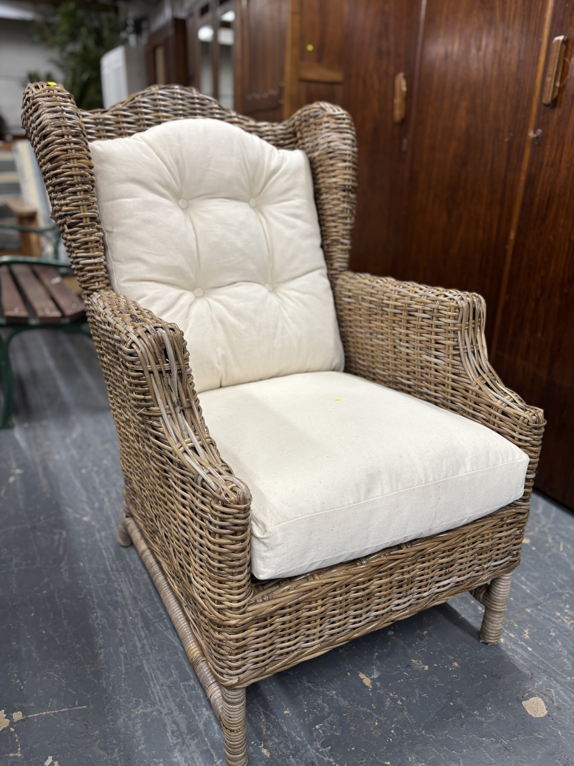 Handwoven Wicker Wingback Armchair with Cushions - Image 2