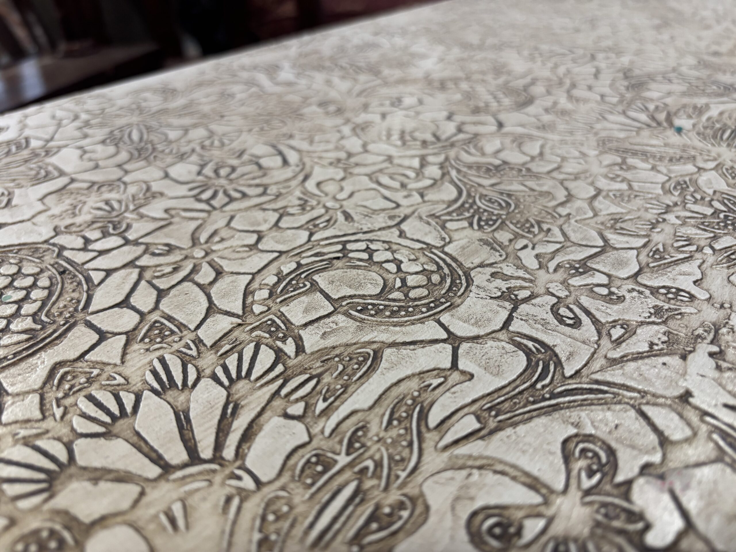 Handcrafted Upcycled Stencil Coffee Table by Furniture Artist - Image 4