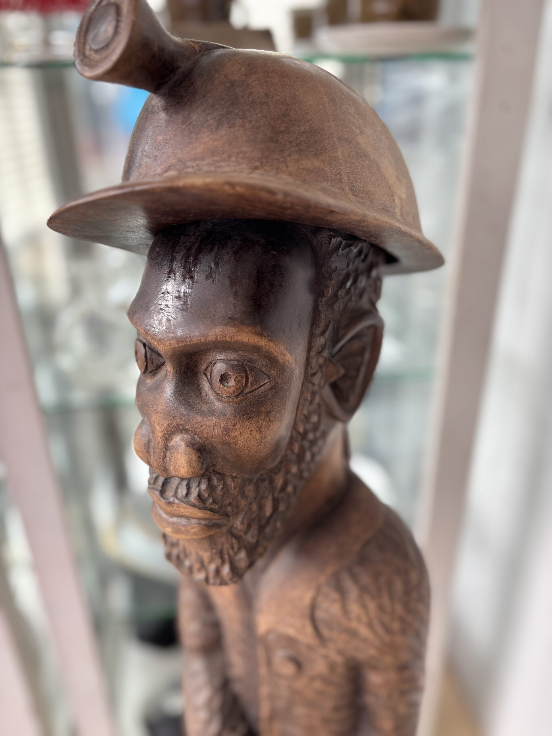 Hand-Carved Wooden Miner Figure with Pick and Spade - Image 3