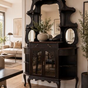 Edwardian / Late Victorian Display Cabinet with Mirror Back