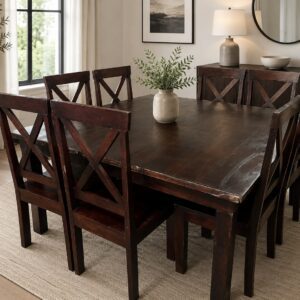 Solid Dark Wood Square Table 8-Seater Dining Suite