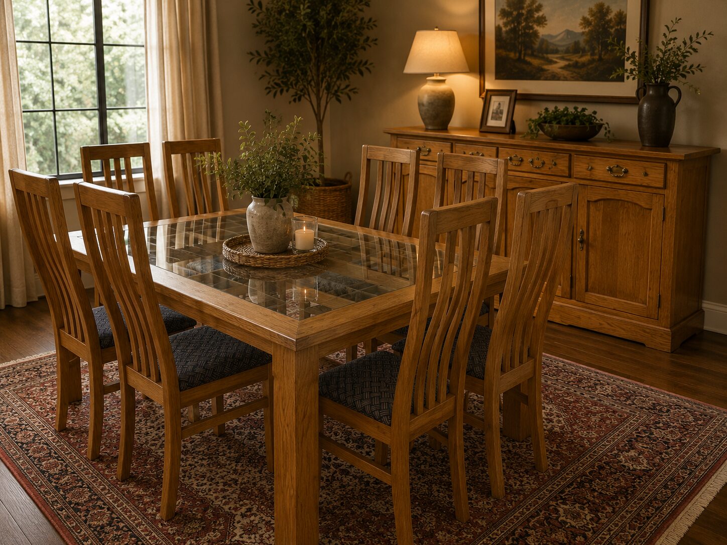 Solid Oak Lattice & Glass Top 8-Seater Dining Suite