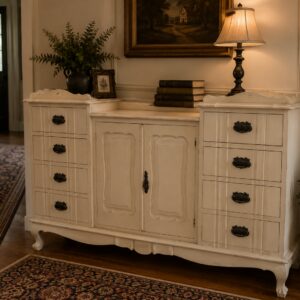 Vintage Painted Imbuia Sideboard with 8 Drawers & Key