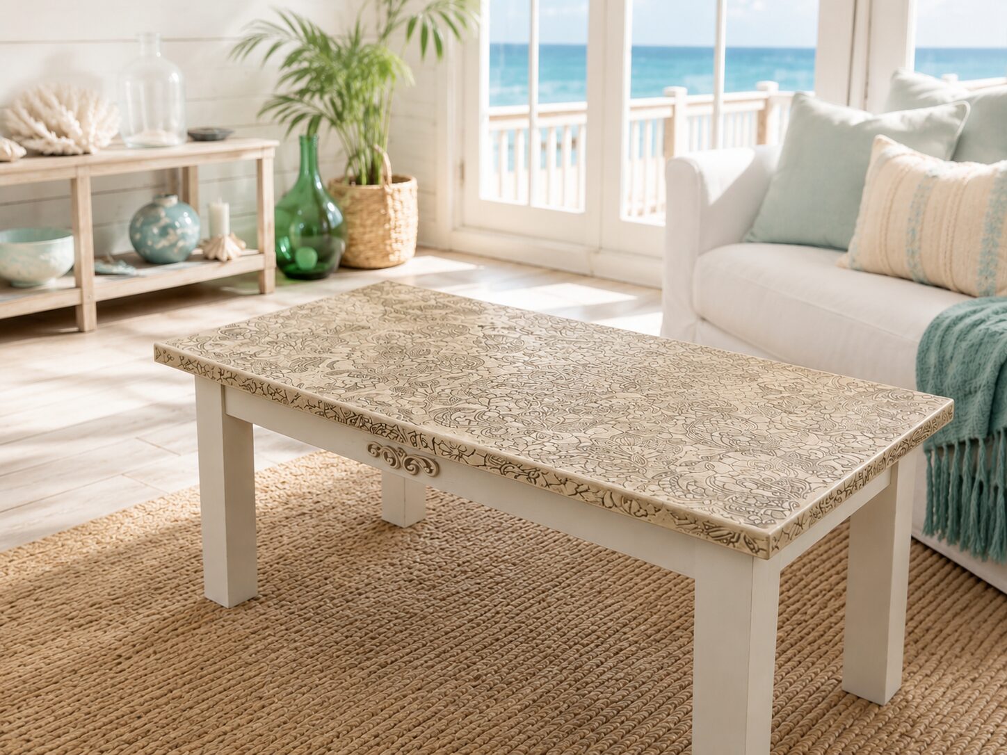 Handcrafted Upcycled Stencil Coffee Table by Furniture Artist