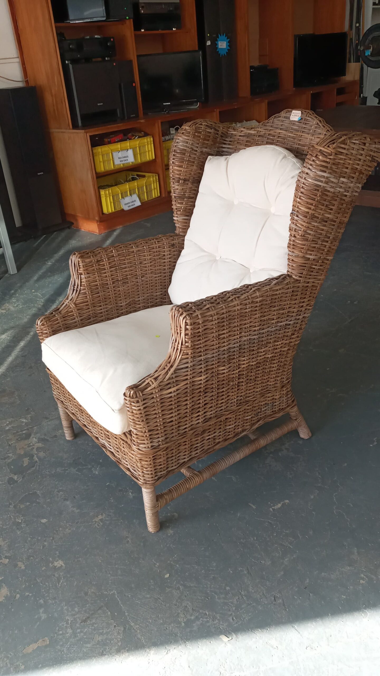 Handwoven Wicker Wingback Armchair with Cushions - Image 5