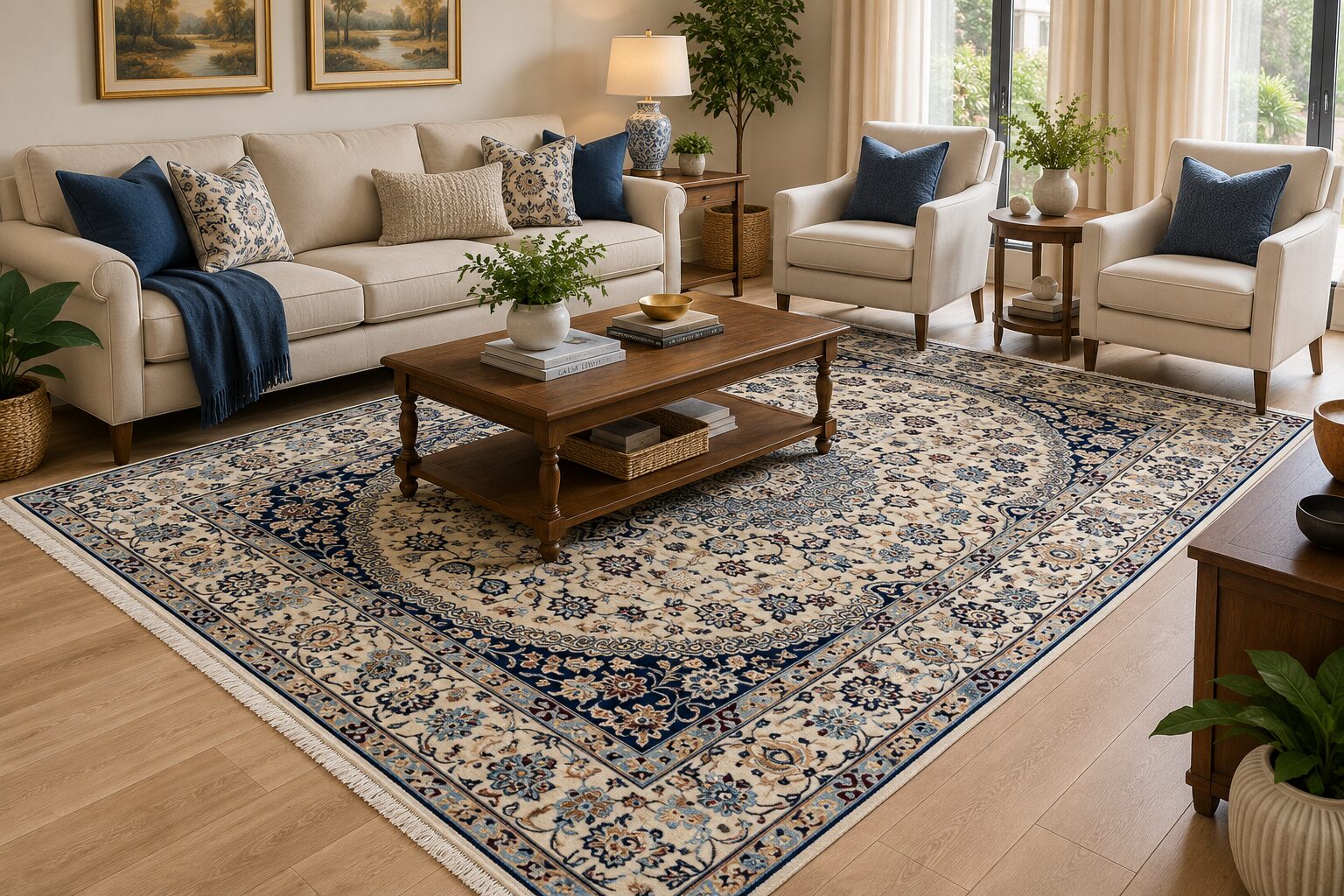 Large Floral Persian Kashan Rug 298 x 190cm