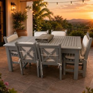 7-Piece Grey Patio Dining Set with Cushions & Protective Cover