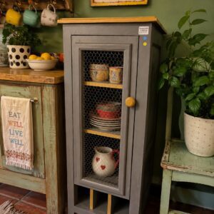 Grey & Yellow Chicken Wire Display Cabinet
