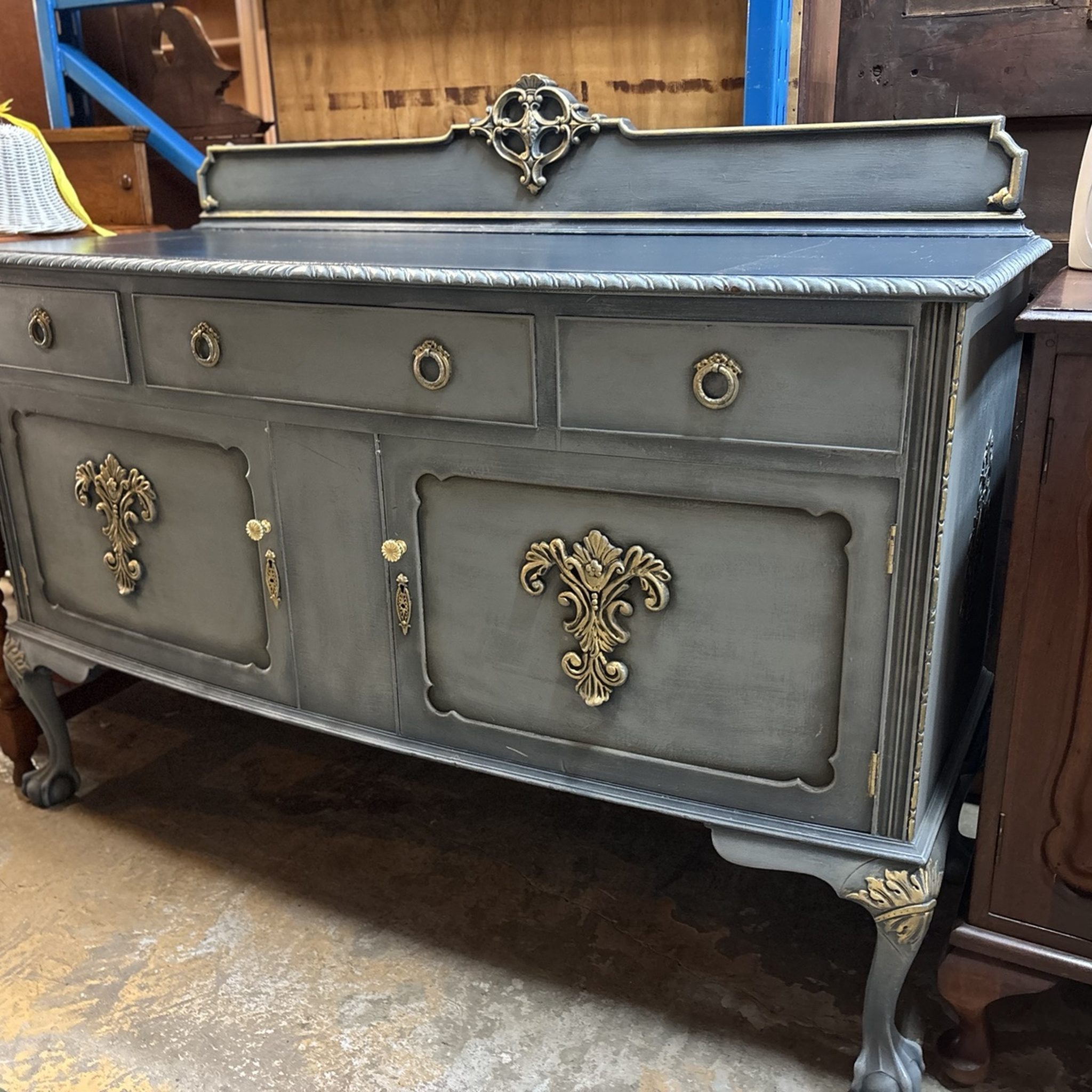Upcycled Blue Sideboard with Gilt Detail - Image 6