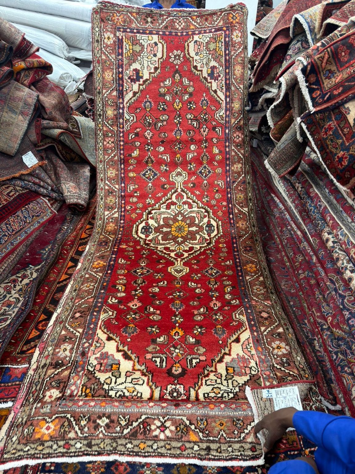 Vintage Persian Hamadan Hand-Knotted Wool Runner Rug 300x110cm - Image 2