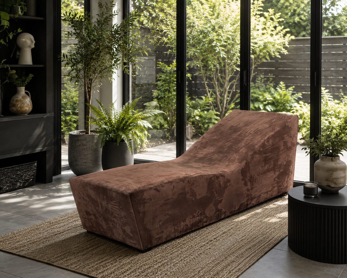 Modern Brown Suede Chaise Lounge Daybed Recliner