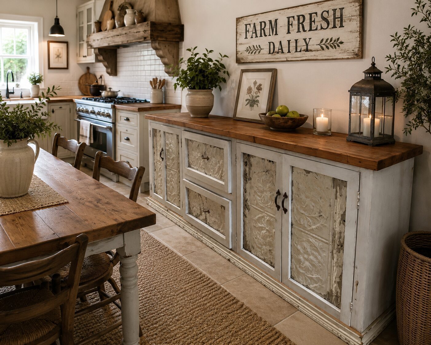 Rustic Farmhouse Sideboard - Pressed-Tin Panels