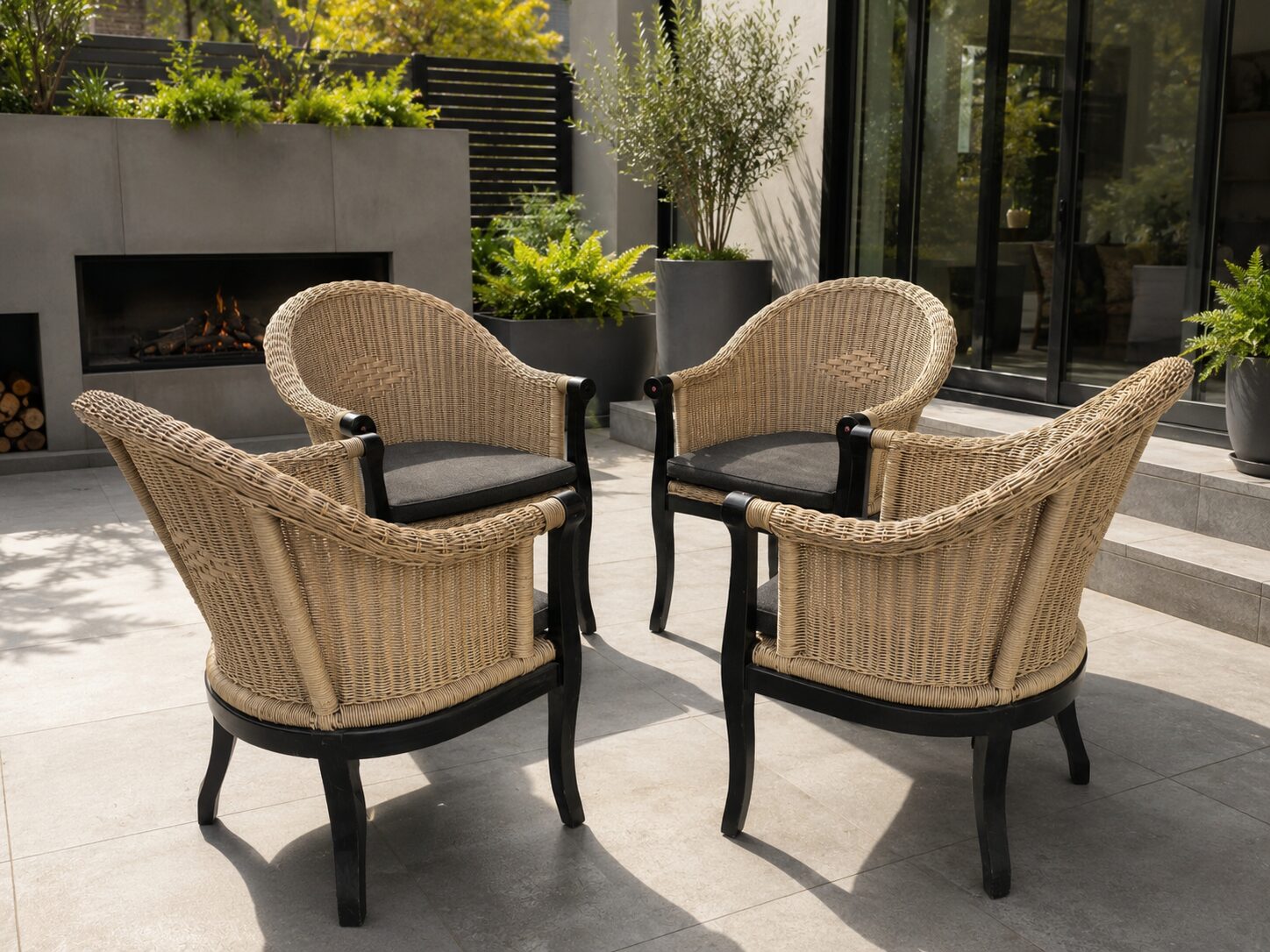 Elegant Wicker Lounge Chairs with Cushions (each)