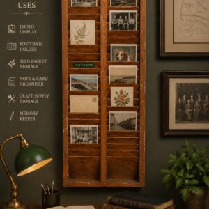 Vintage Wooden Job Card Holder Industrial Filing Rack