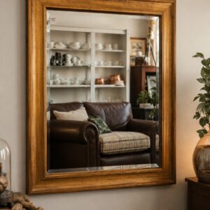 Large Vintage Bevelled Mirror in Gilt-Toned Wooden Frame