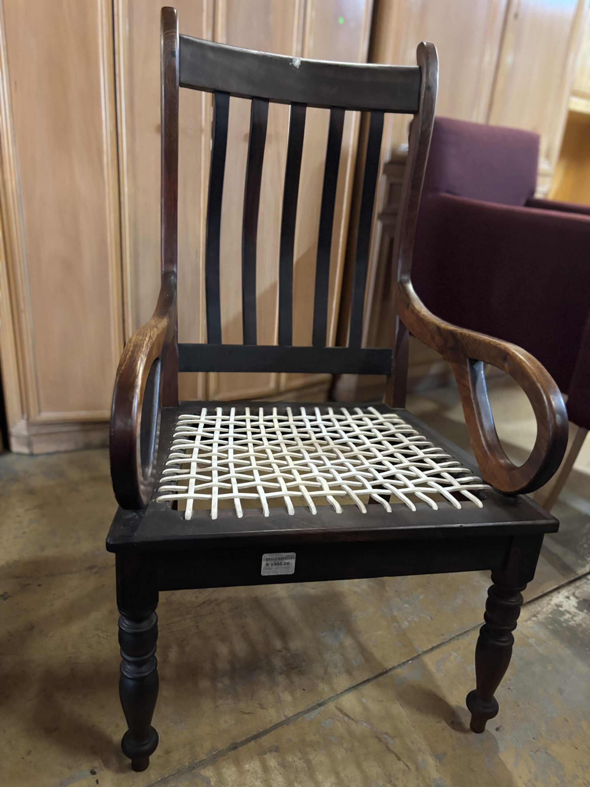 Imbuia Carver Chair with Hand-Woven Rawhide Seat - Image 3