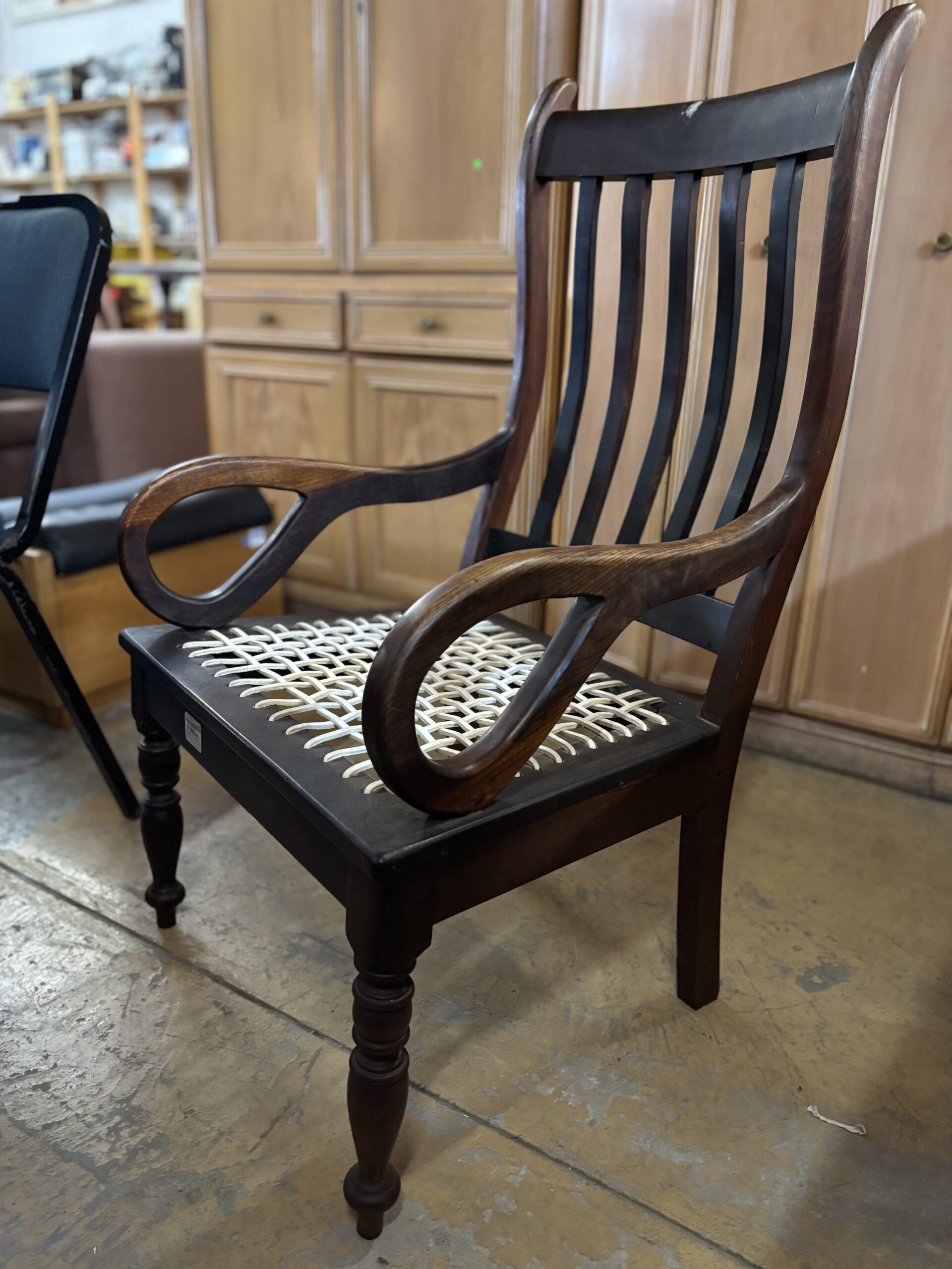 Imbuia Carver Chair with Hand-Woven Rawhide Seat - Image 2