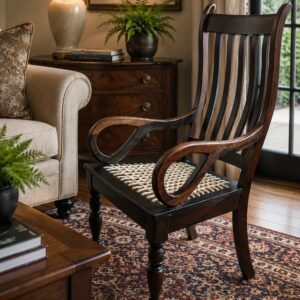 Imbuia Carver Chair with Hand-Woven Rawhide Seat