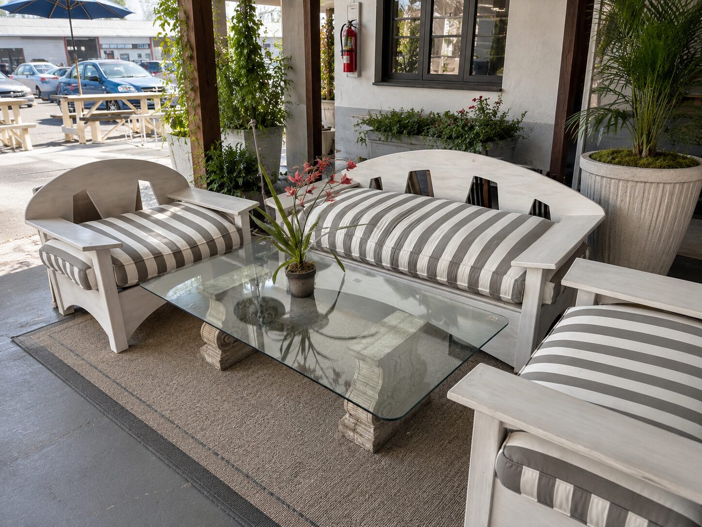 Whitewashed Patio Lounge Suite with Striped Cushions 3-Piece - Image 3