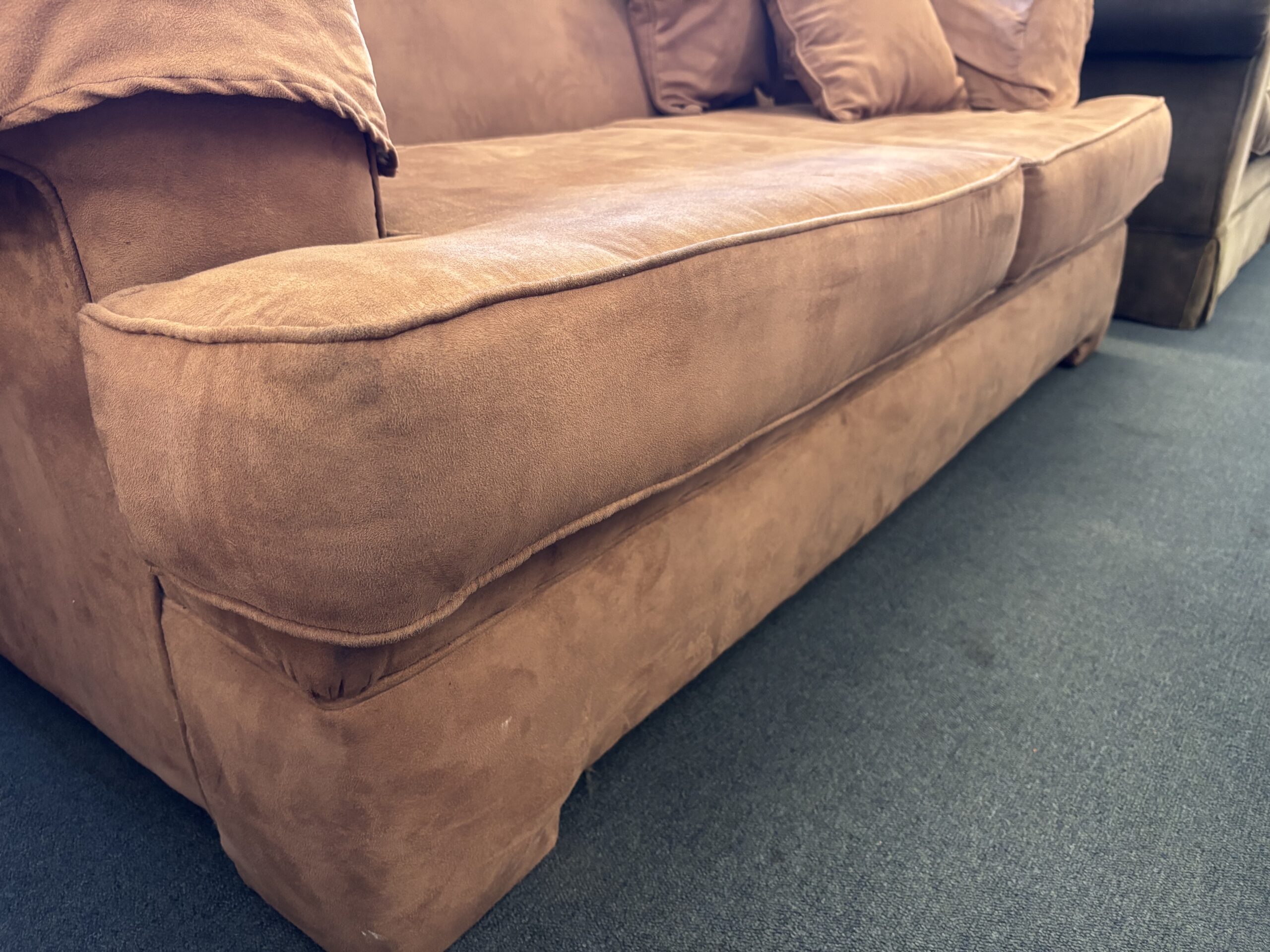 Large Mocha Microsuede 3-Seater Sofa with Scatter Cushions - Image 3