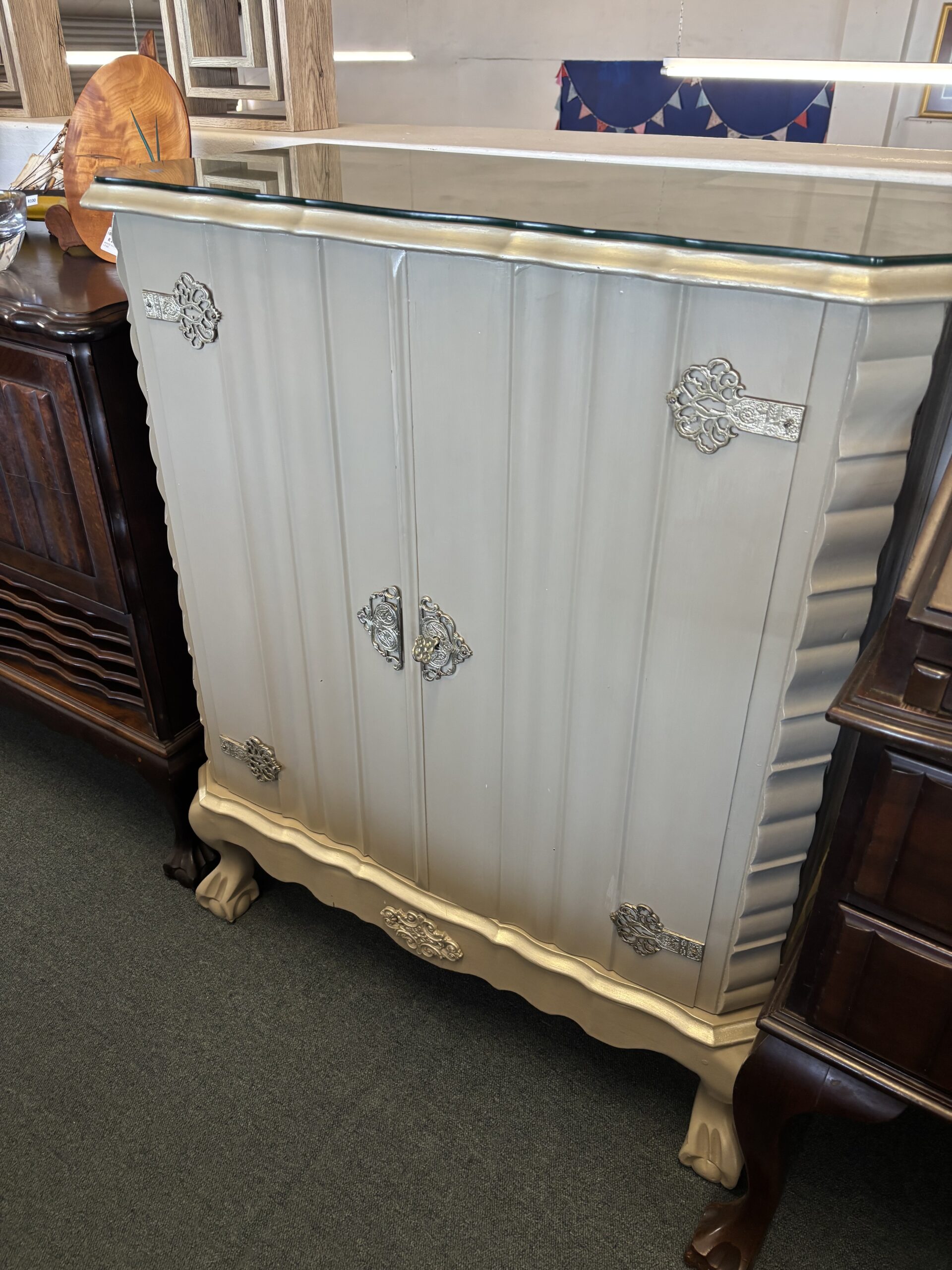 Upcycled Vintage Liquor Cabinet with Glass Display & Storage - Image 2