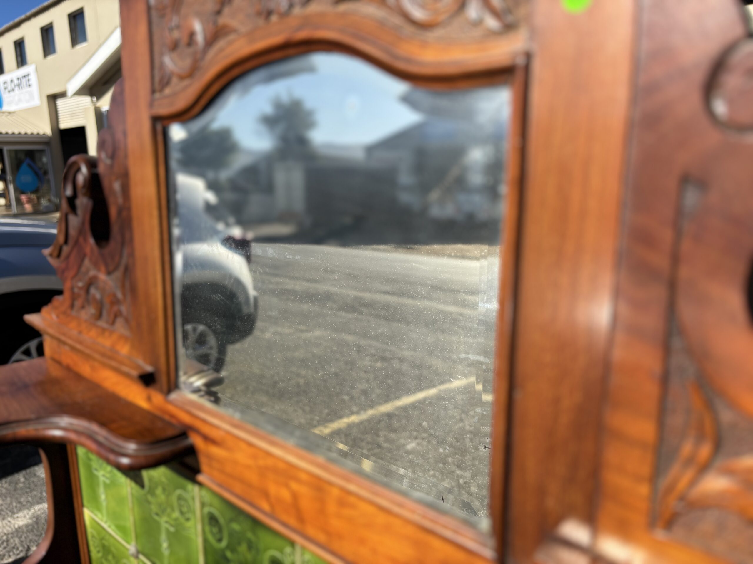 Vintage Tiled Washstand Sideboard with Mirror & Marble Top - Image 10