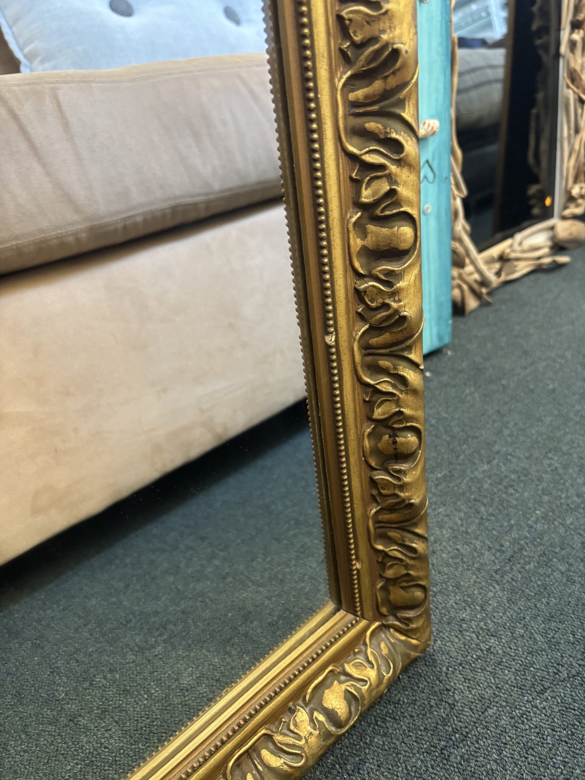 Large Vintage Gilt Framed Floor Mirror with Ornate Detail - Image 4
