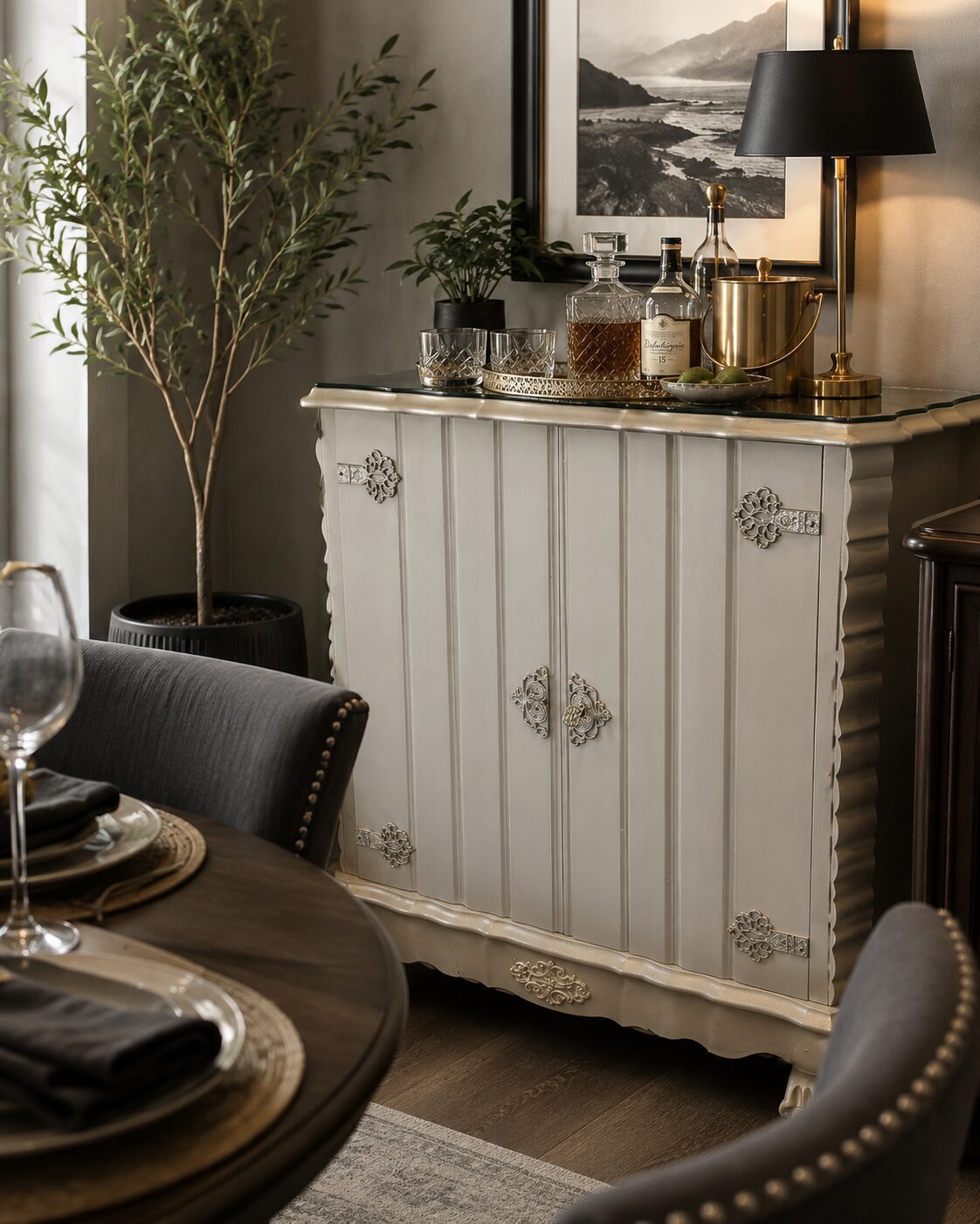 Upcycled Vintage Liquor Cabinet with Glass Display & Storage
