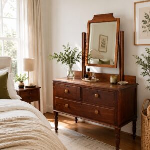 Vintage Solid Teak Dressing Table with Adjustable Mirror