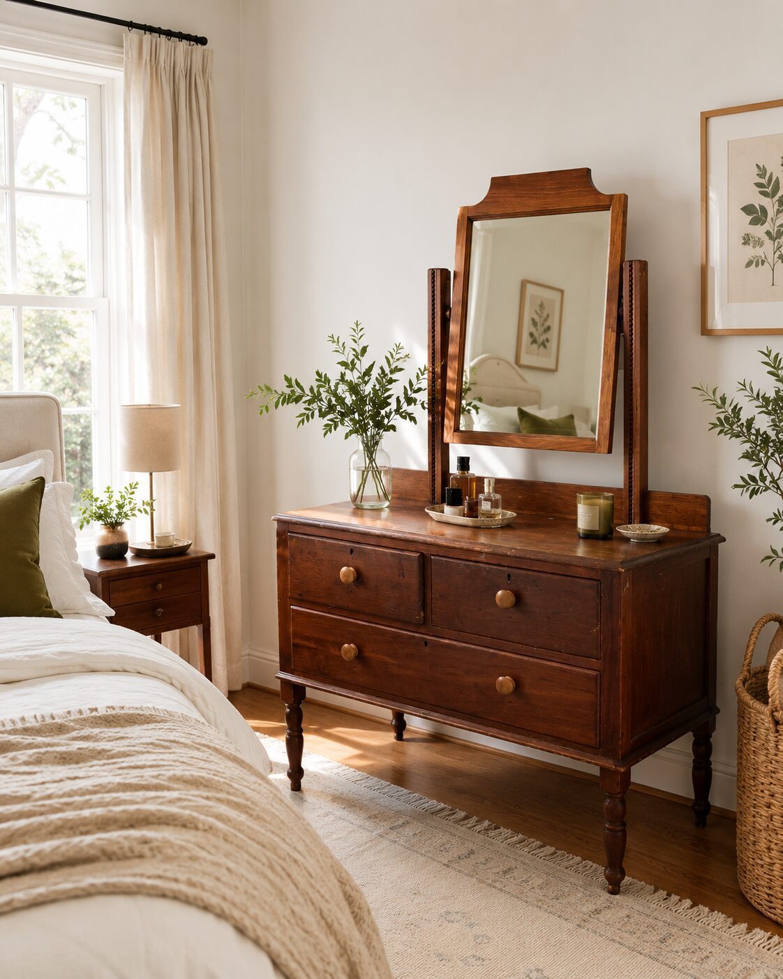 Vintage Solid Teak Dressing Table with Adjustable Mirror