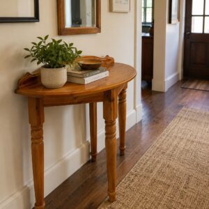 Solid Pine Half-Moon Console Table with Raised Gallery Back