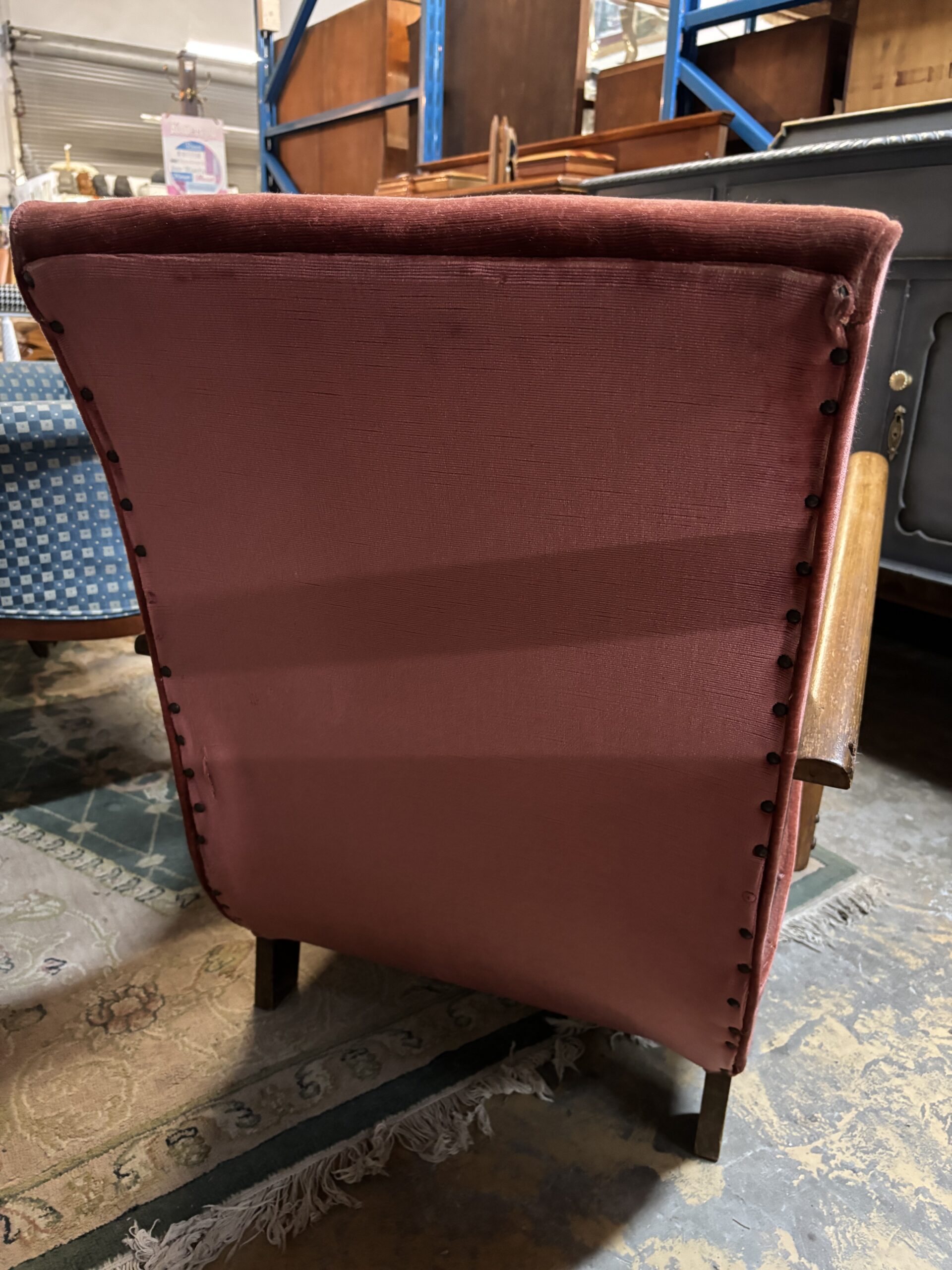 Vintage Upholstered Lounge Chair with Solid Timber Arms - Image 2