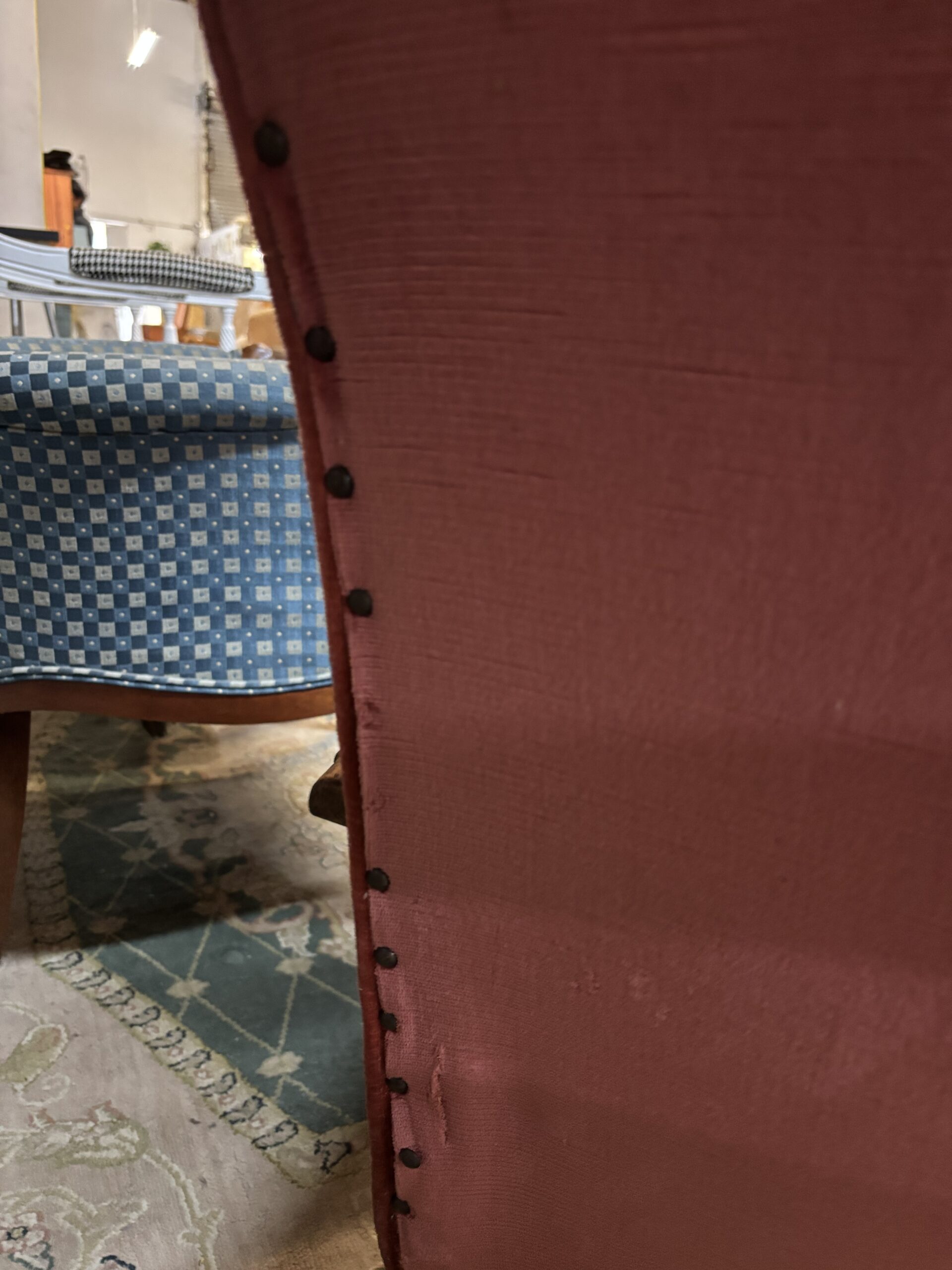 Vintage Upholstered Lounge Chair with Solid Timber Arms - Image 4