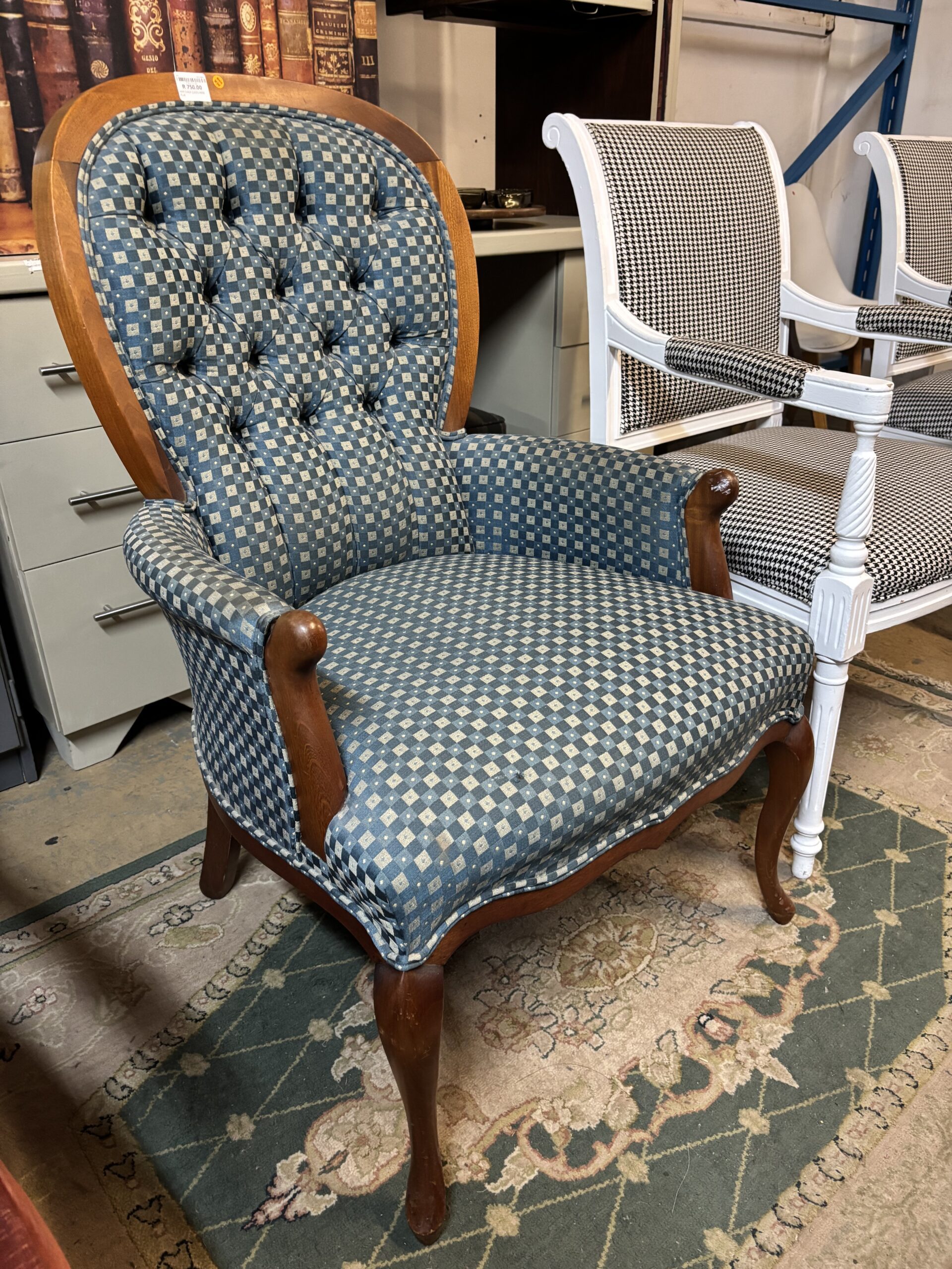 Blue Queen Anne Tufted Armchair - Image 5