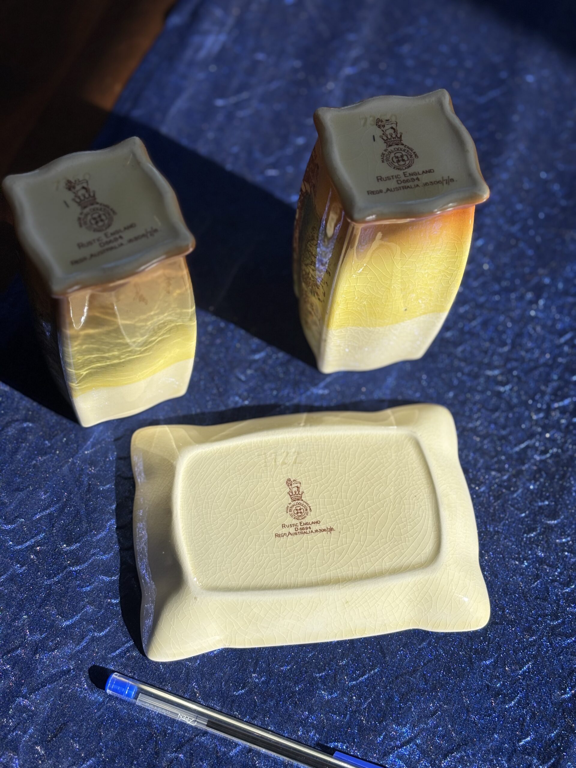 Vintage Royal Doulton Rustic England Vase & Trinket Dish Set - Image 5