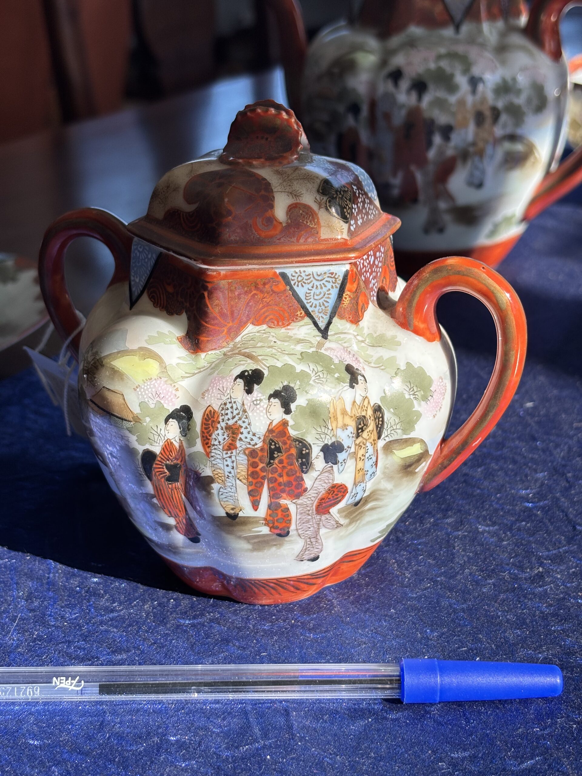 Vintage Japanese Eggshell Porcelain Geisha Tea Set, 21 Pieces - Image 3