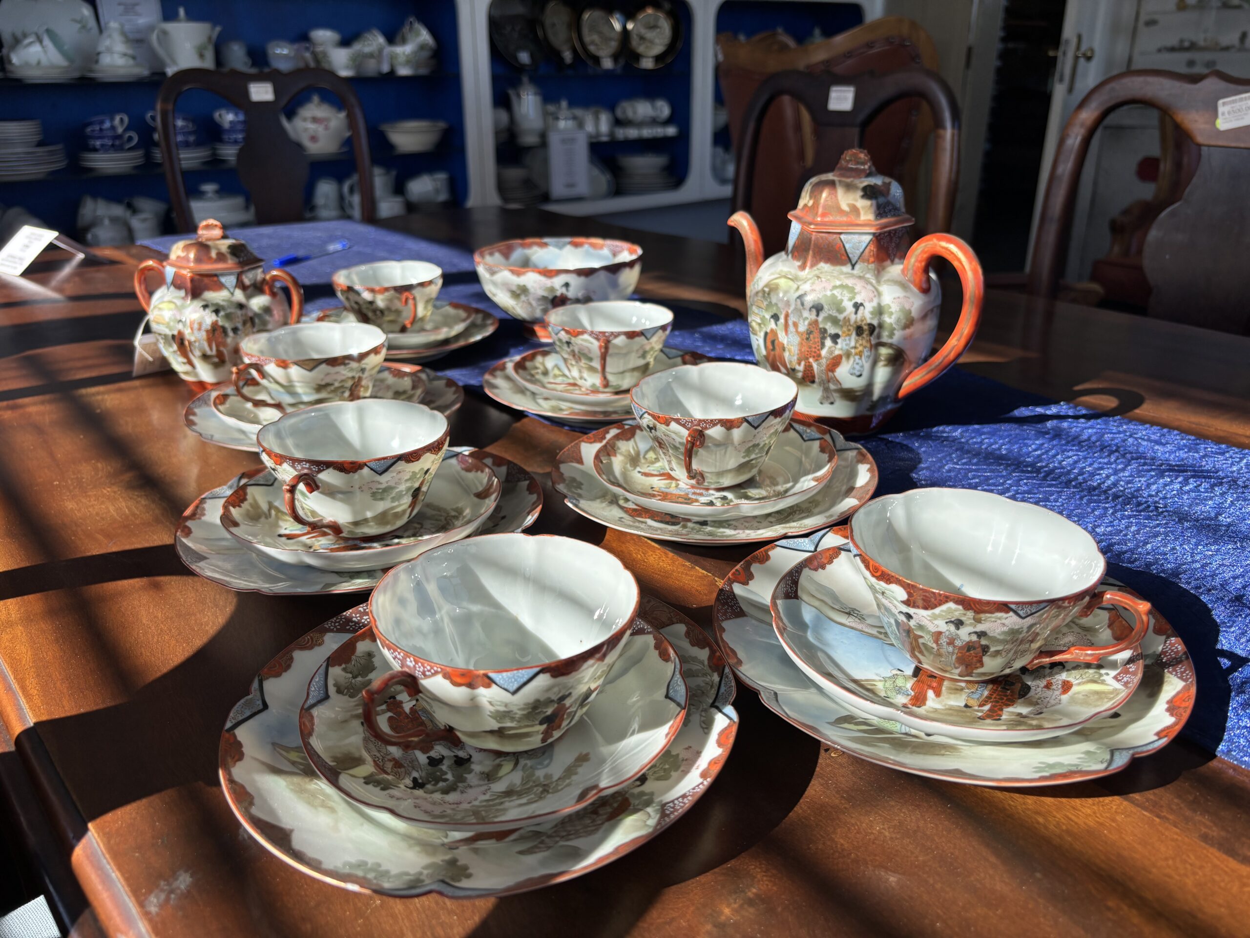 Vintage Japanese Eggshell Porcelain Geisha Tea Set, 21 Pieces