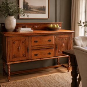 Vintage Teak Sideboard with Turned Legs & Gallery Back Rail