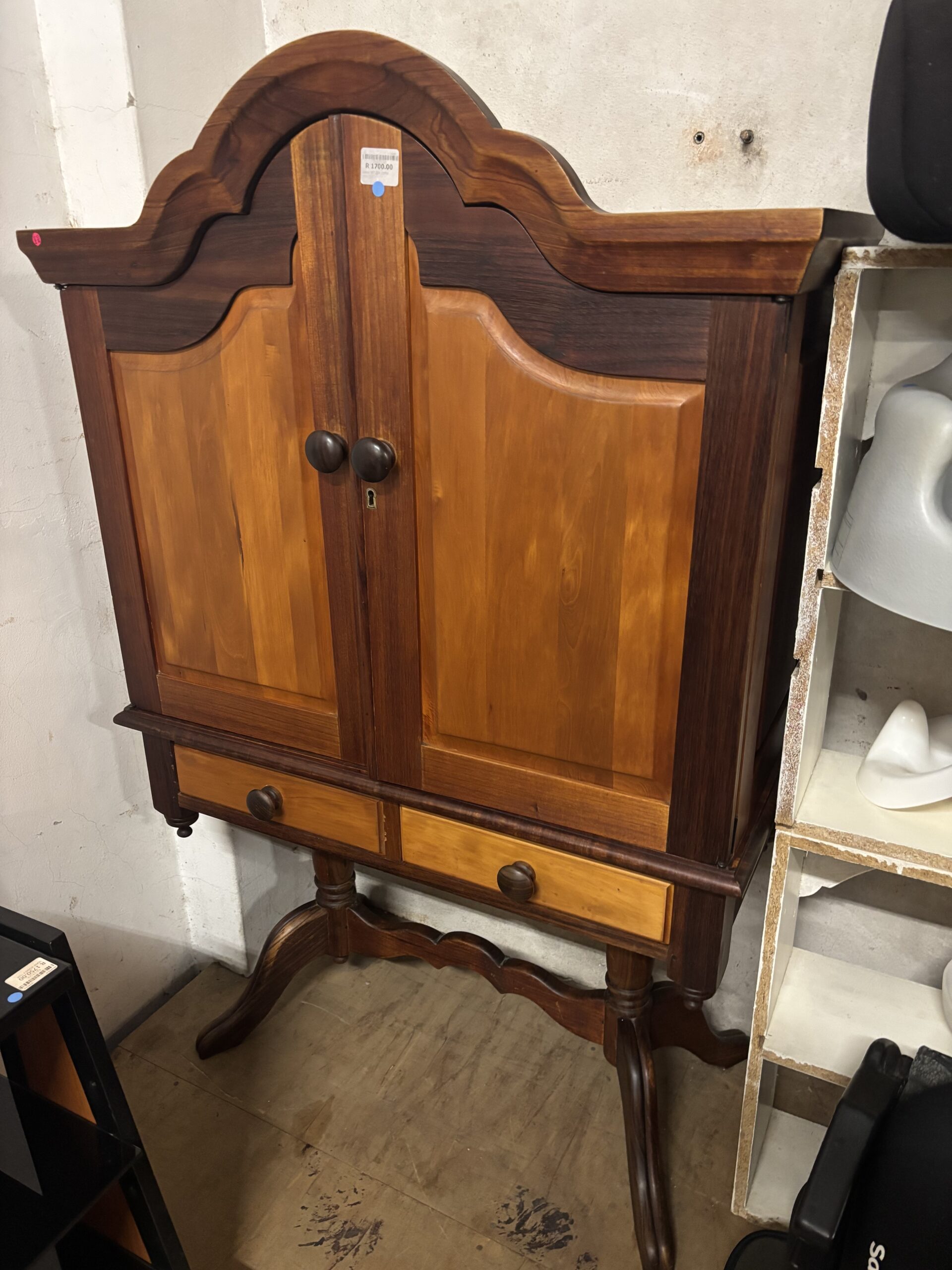 Vintage Two-Tone Timber Cabinet on Stand with Drawers - Image 3