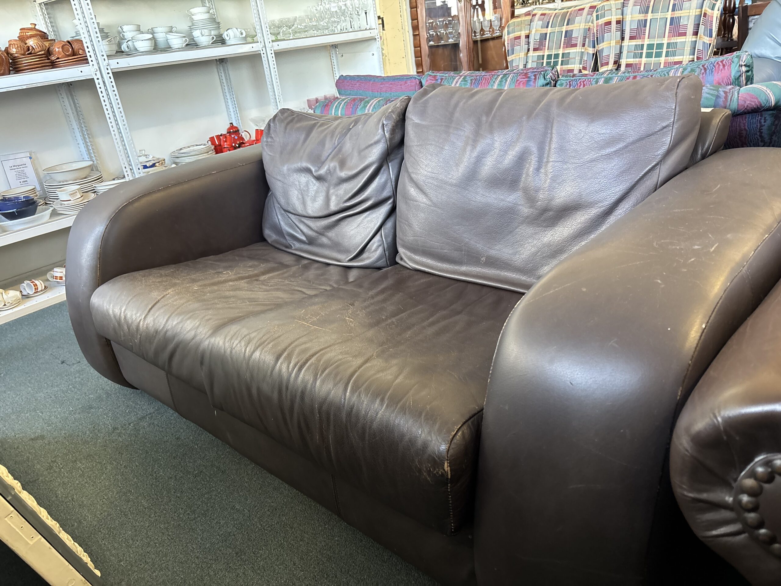 Dark Brown Leather 2-Seater Lounge Couch with Soft Cushions - Image 2