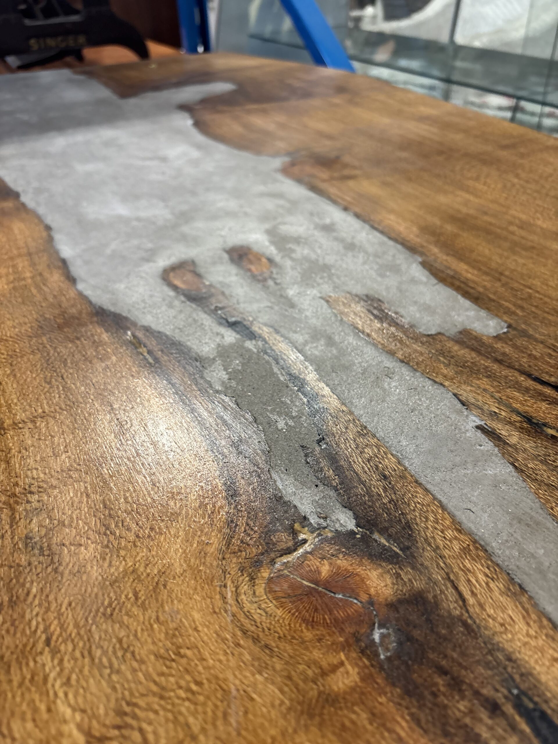 Rustic Oak River Table with Industrial Trestle Base - Image 4