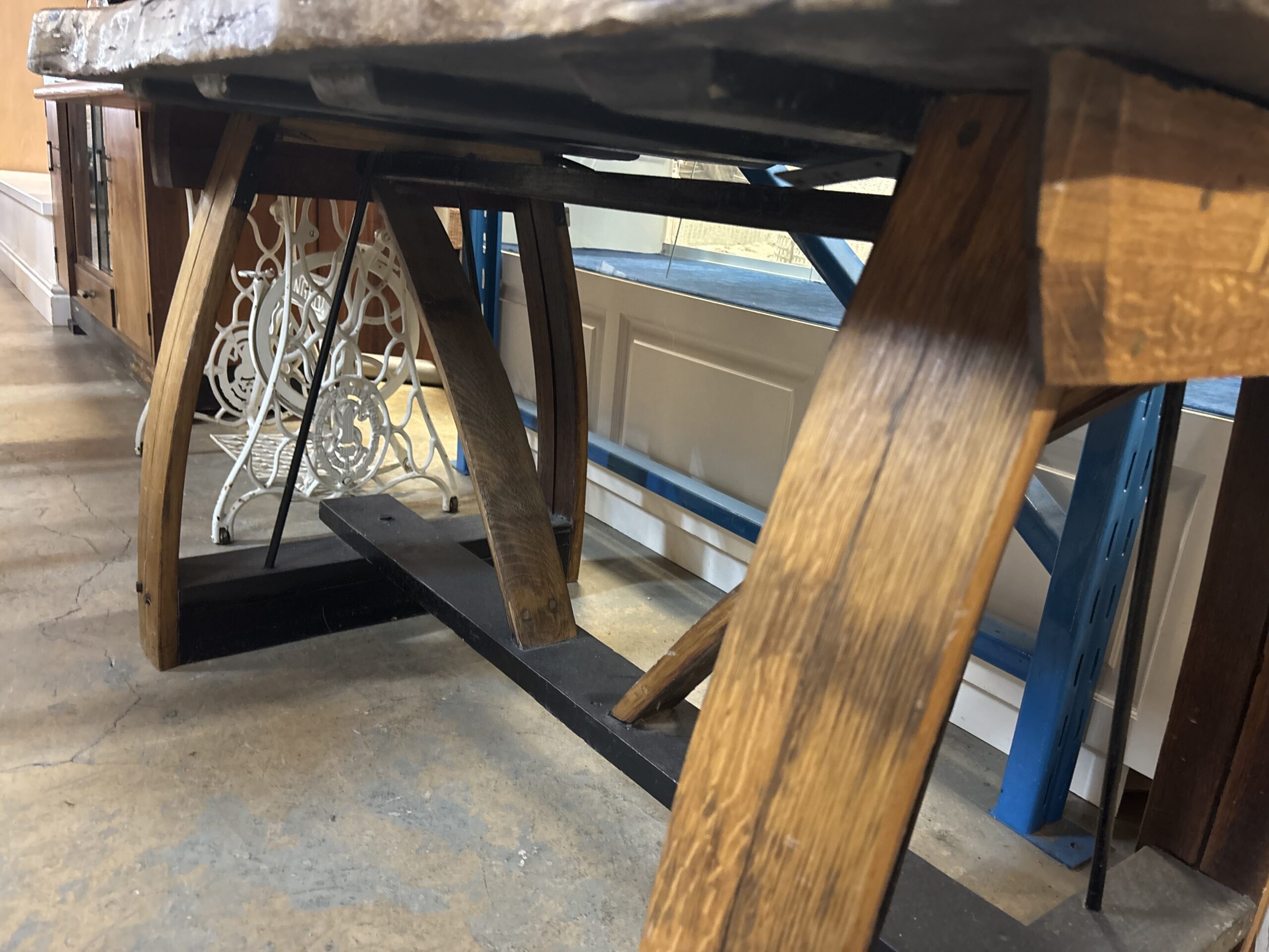 Rustic Oak River Table with Industrial Trestle Base - Image 2