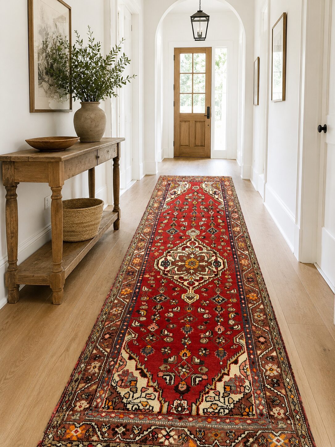 Vintage Persian Hamadan Hand-Knotted Wool Runner Rug 300x110cm