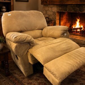 Camel Suede Recliner Armchair with Manual Footrest