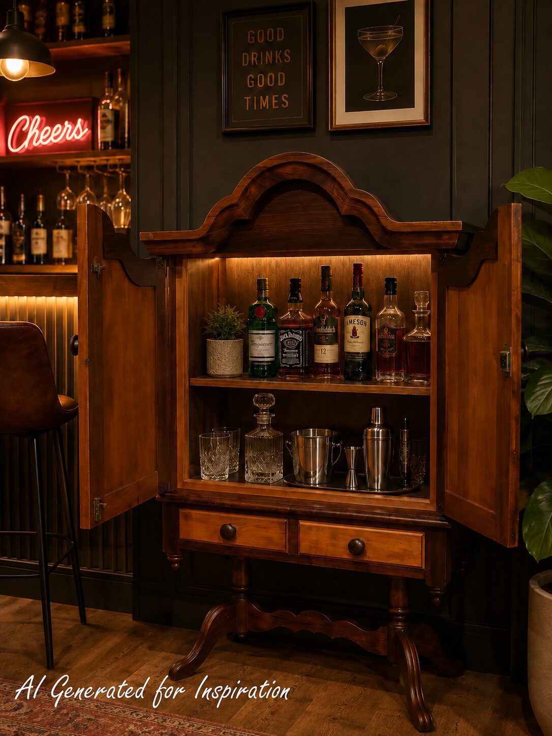Vintage Two-Tone Timber Cabinet on Stand with Drawers - Image 2
