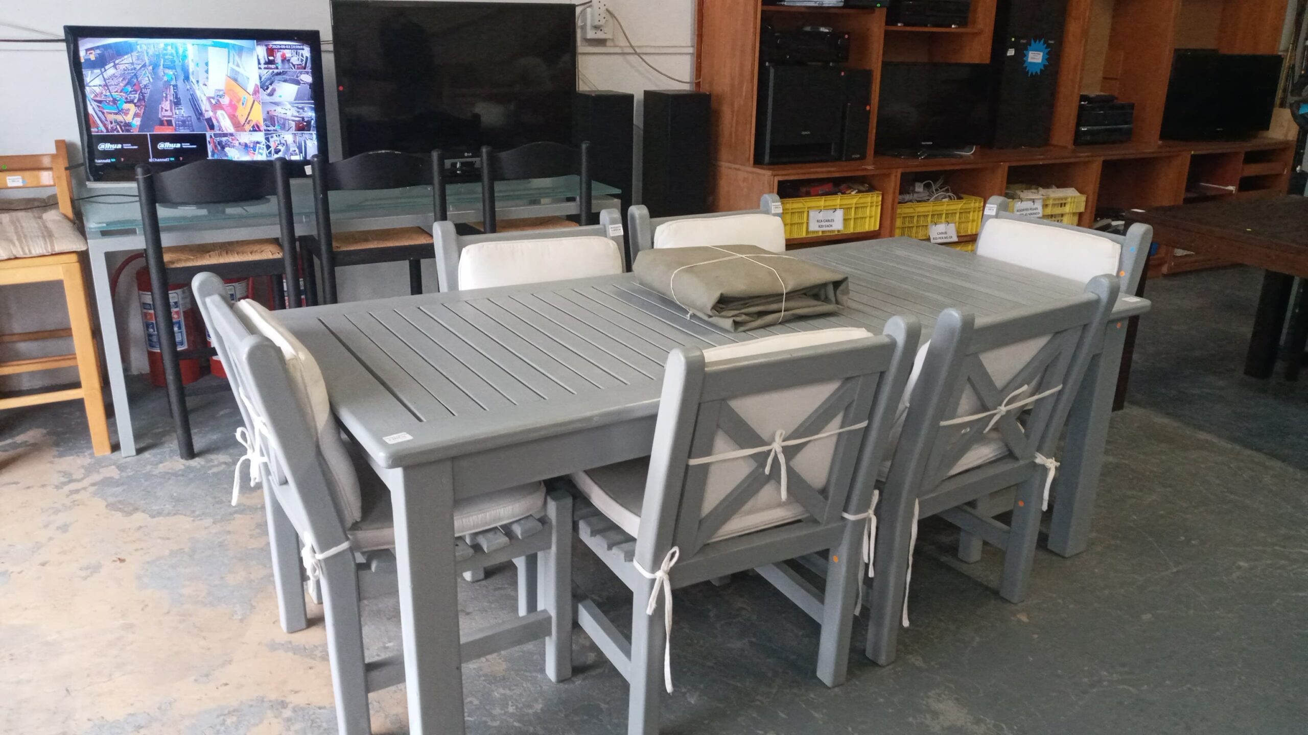 7-Piece Grey Patio Dining Set with Cushions & Protective Cover - Image 3
