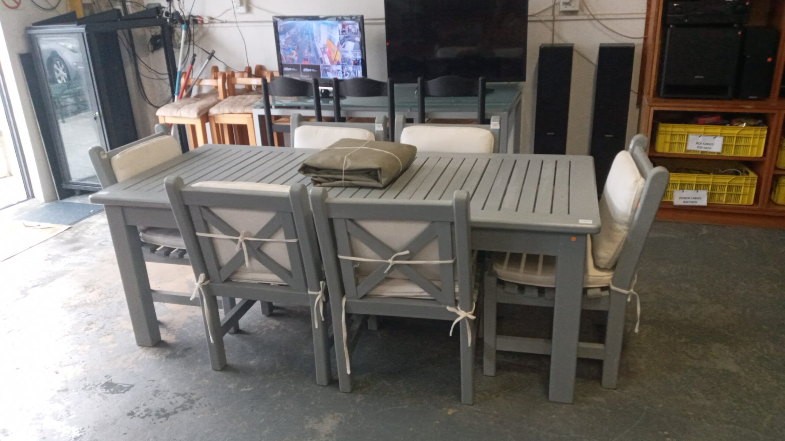7-Piece Grey Patio Dining Set with Cushions & Protective Cover - Image 2