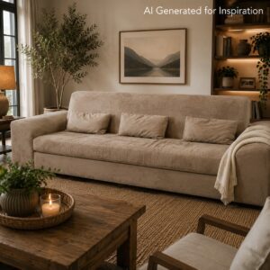 Large Taupe Suede-Look Contemporary Sofa