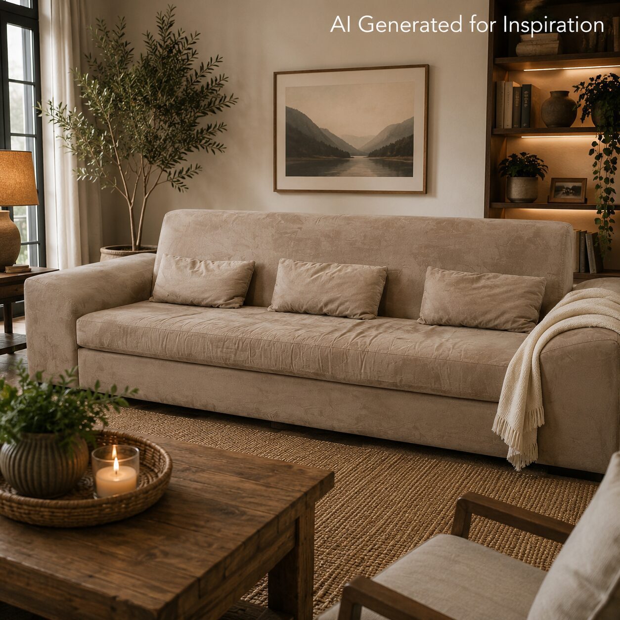 Large Taupe Suede-Look Contemporary Sofa