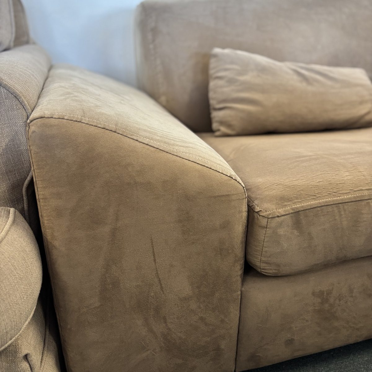 Large Taupe Suede-Look Contemporary Sofa - Image 5
